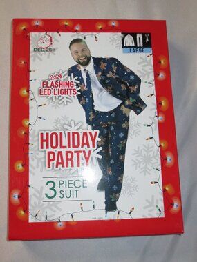NEW WITH TAGS-HOLIDAY PARTY 3 PC SUIT-BLUE-GINGERBREAD-LED FLASHING LIGHTS-SZ L